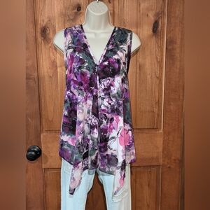 Simply Vera Vera Wang Floral V-Neck Blouse - Purple and Pink